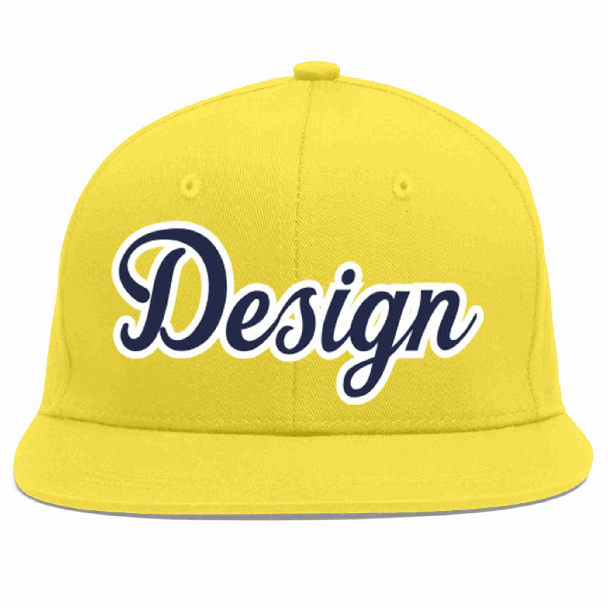 Custom Light Gold Navy-White Flat Eaves Sport Baseball Cap Design for Men/Women/Youth