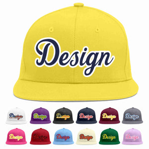 Custom Light Gold Navy-White Flat Eaves Sport Baseball Cap Design for Men/Women/Youth