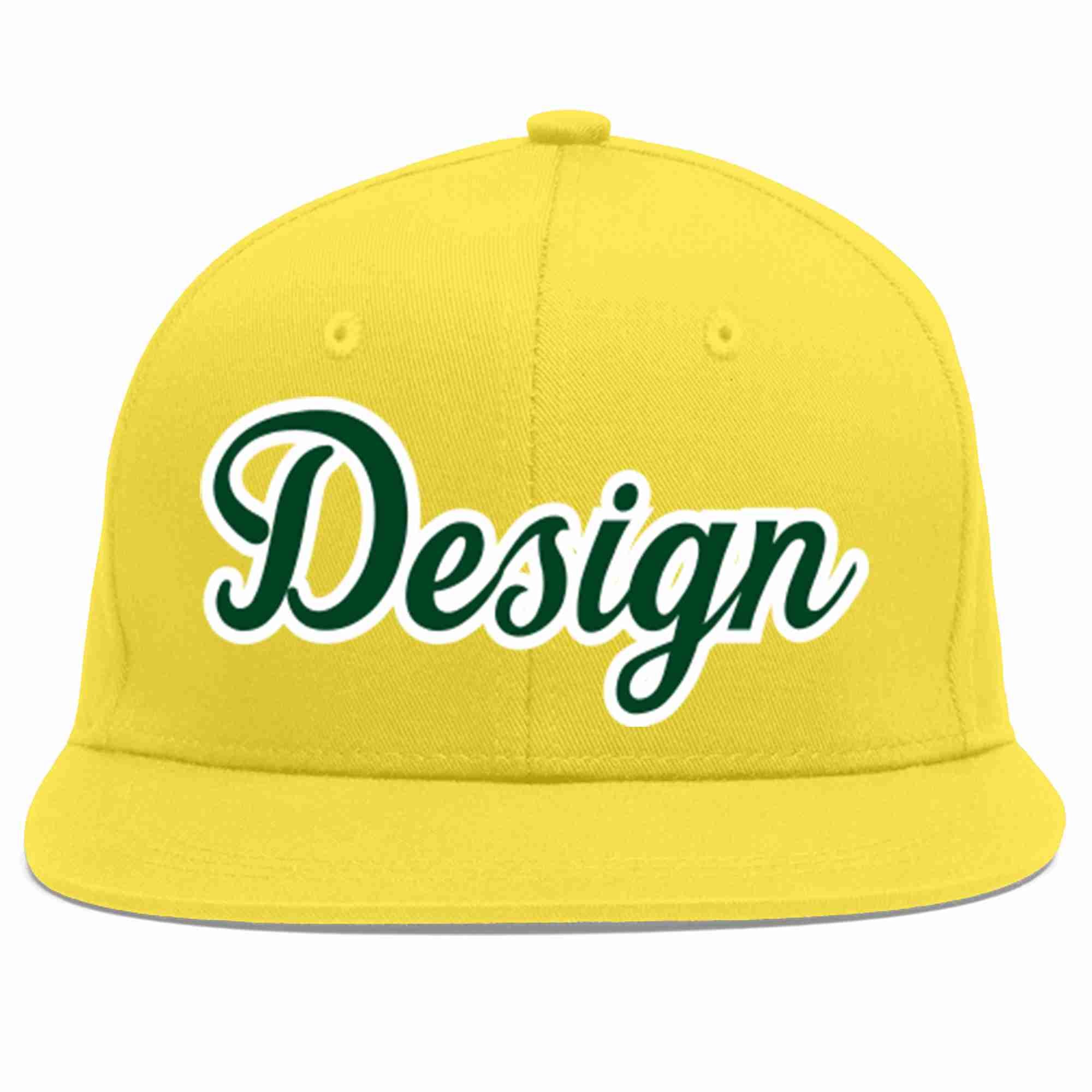 Custom Light Gold Green-White Flat Eaves Sport Baseball Cap Design for Men/Women/Youth