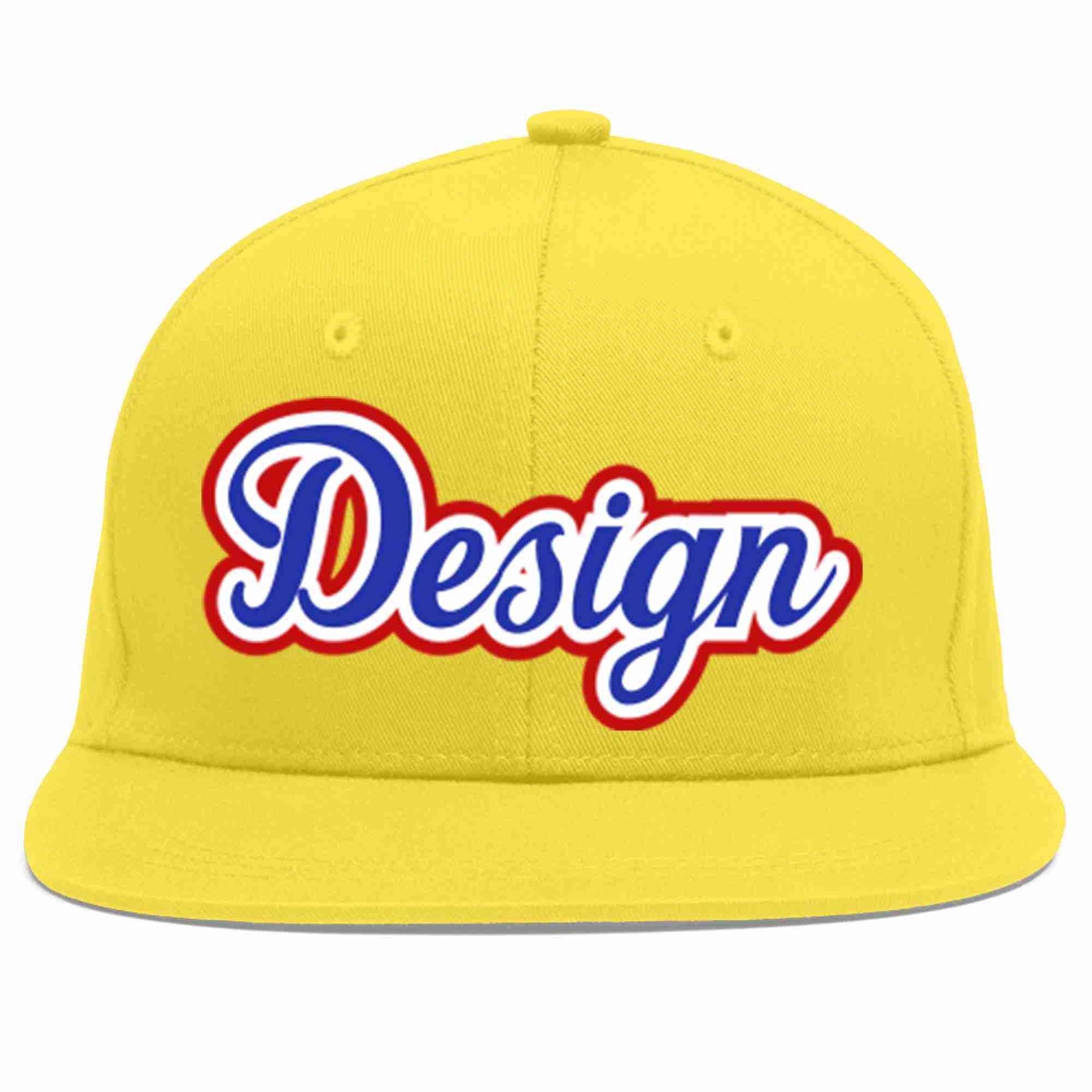 Custom Light Gold Royal-White Flat Eaves Sport Baseball Cap Design for Men/Women/Youth