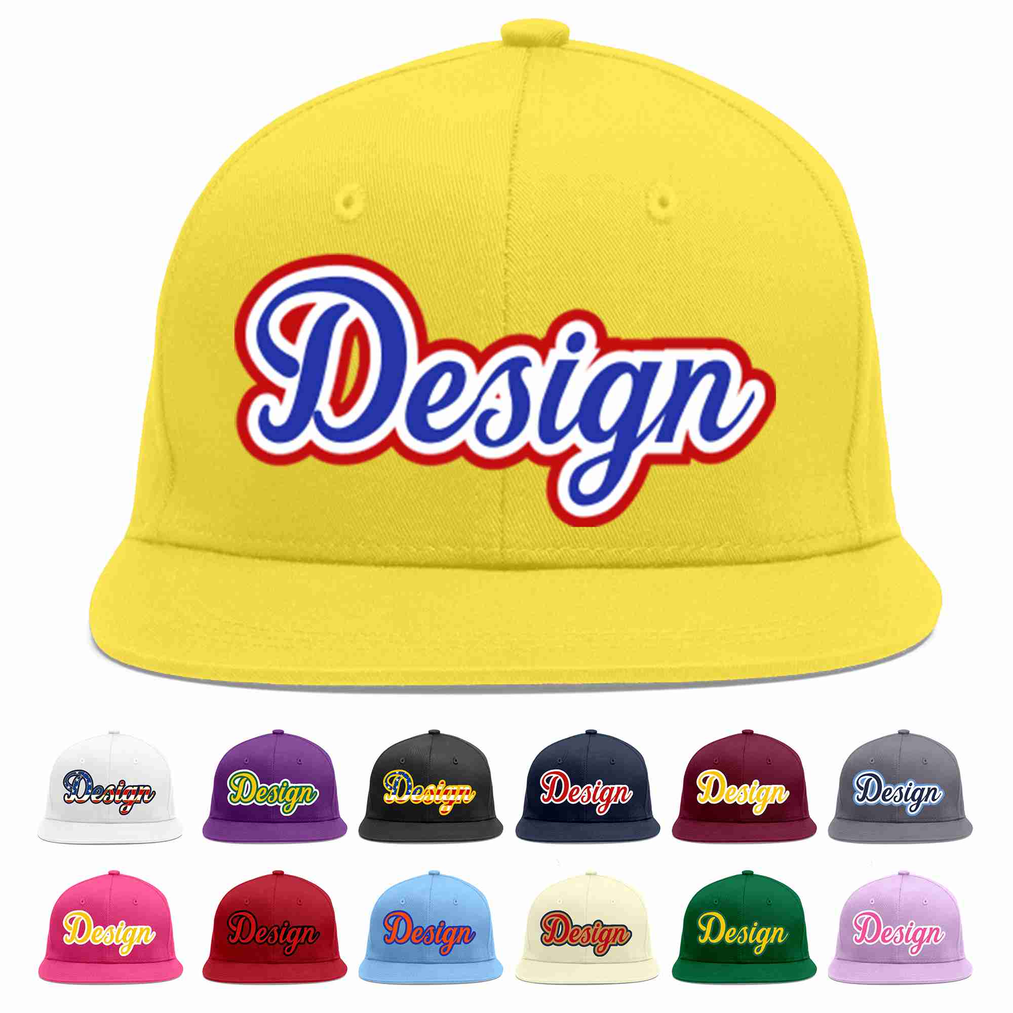 Custom Light Gold Royal-White Flat Eaves Sport Baseball Cap Design for Men/Women/Youth