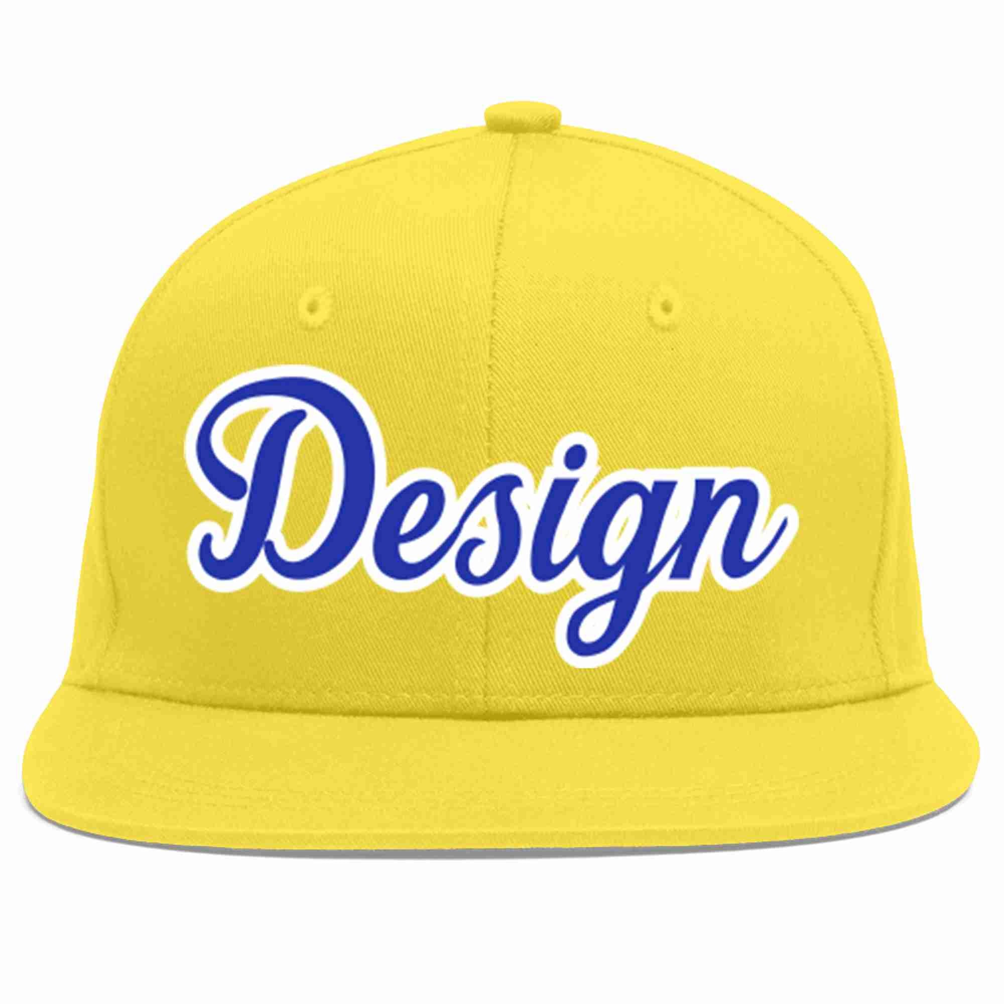 Custom Light Gold Royal-White Flat Eaves Sport Baseball Cap Design for Men/Women/Youth