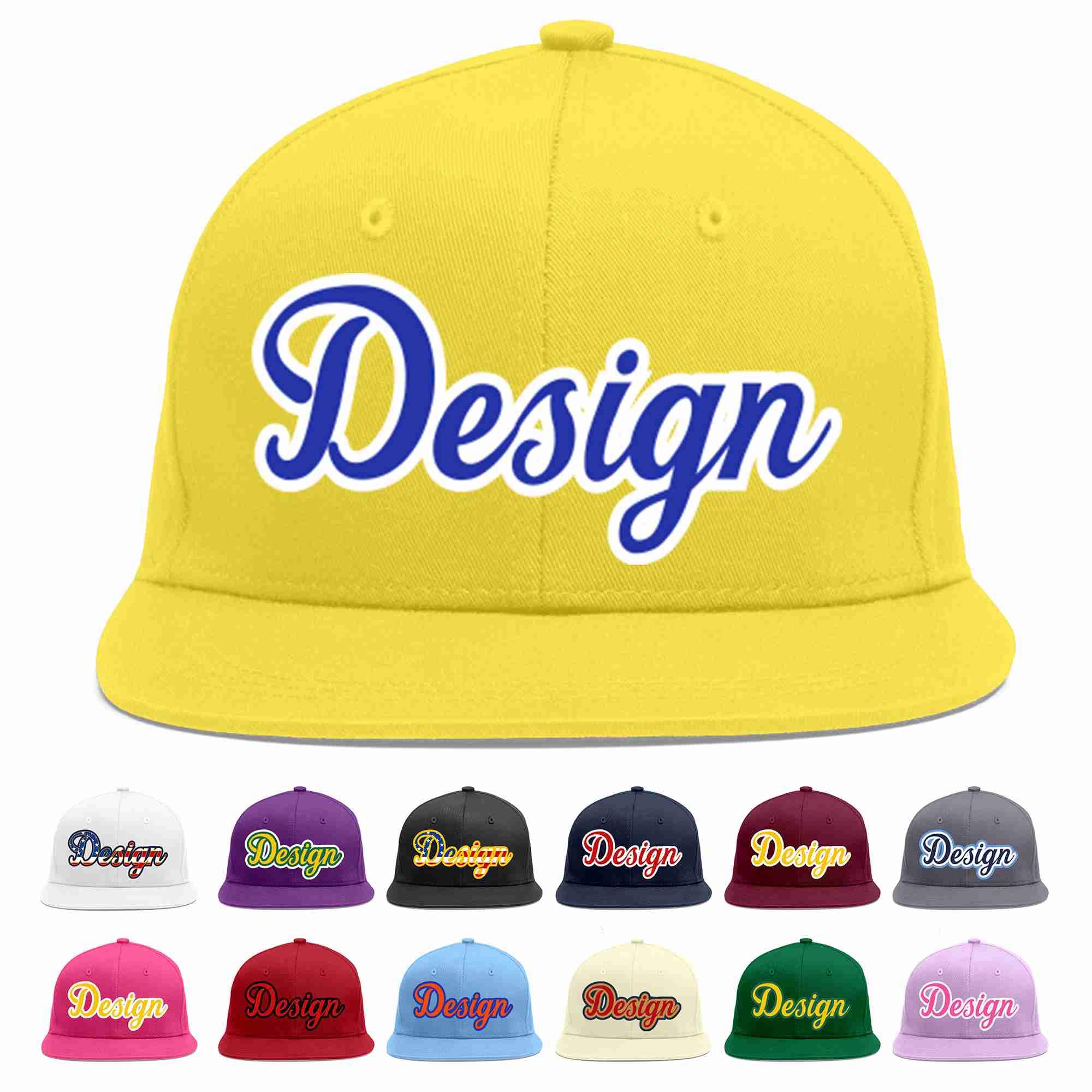 Custom Light Gold Royal-White Flat Eaves Sport Baseball Cap Design for Men/Women/Youth