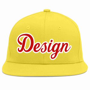 Custom Light Gold Red-White Flat Eaves Sport Baseball Cap Design for Men/Women/Youth