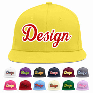 Custom Light Gold Red-White Flat Eaves Sport Baseball Cap Design for Men/Women/Youth