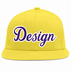 Custom Light Gold purple-White Flat Eaves Sport Baseball Cap Design for Men/Women/Youth