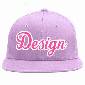 Custom Light Purple Pink-White Flat Eaves Sport Baseball Cap Design for Men/Women/Youth