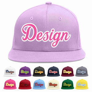 Custom Light Purple Pink-White Flat Eaves Sport Baseball Cap Design for Men/Women/Youth