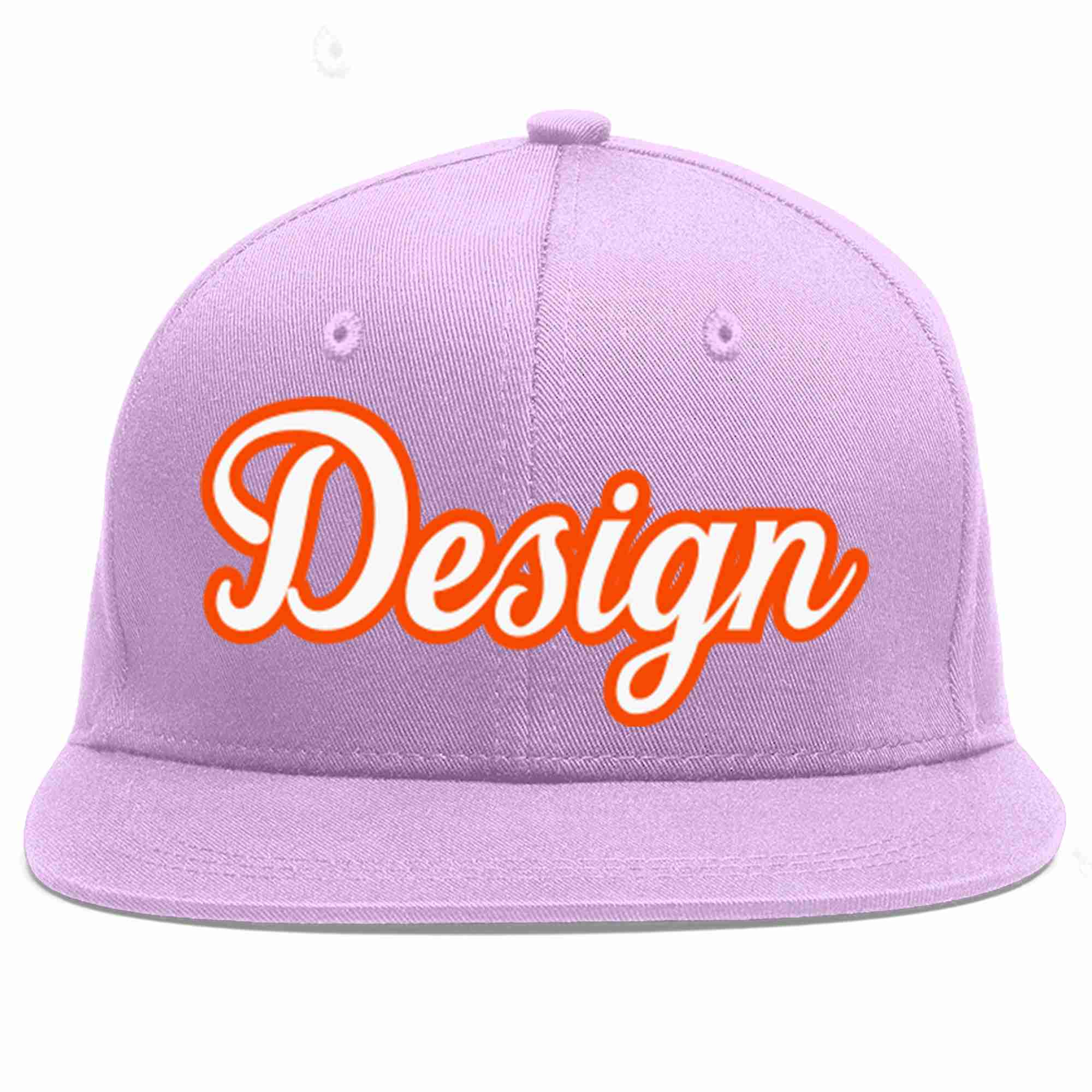 Custom Light Purple White-Orange Flat Eaves Sport Baseball Cap Design for Men/Women/Youth