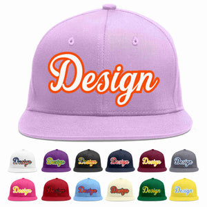 Custom Light Purple White-Orange Flat Eaves Sport Baseball Cap Design for Men/Women/Youth