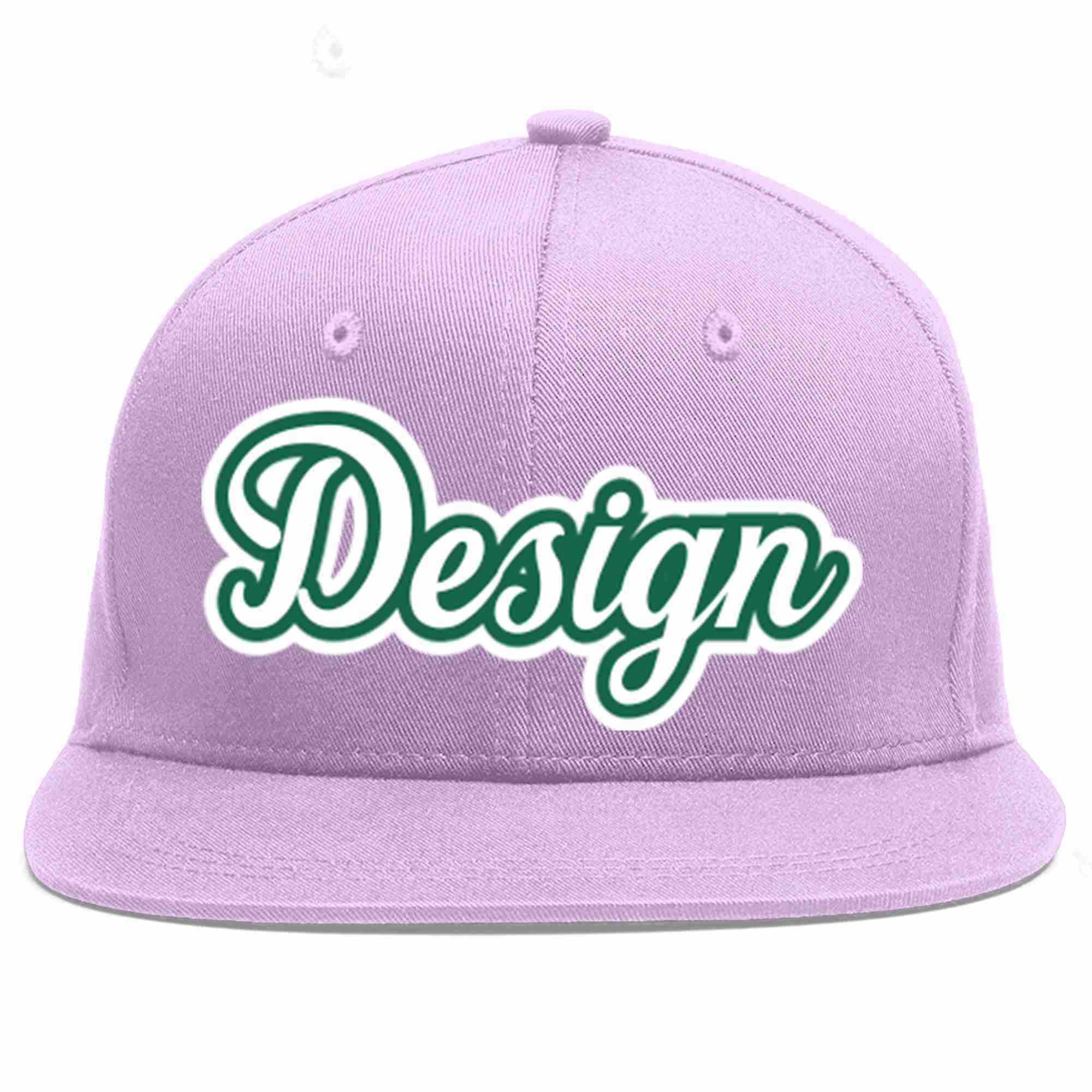 Custom Light Purple White-Kelly Green Flat Eaves Sport Baseball Cap Design for Men/Women/Youth