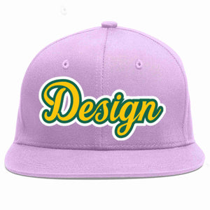 Conception personnalisée de casquette de baseball de sport à avant-toit plat violet clair or-vert Kelly pour hommes/femmes/jeunes