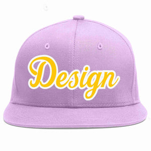 Custom Light Purple Gold-White Flat Eaves Sport Baseball Cap Design for Men/Women/Youth