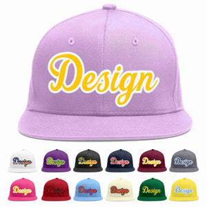 Custom Light Purple Gold-White Flat Eaves Sport Baseball Cap Design for Men/Women/Youth