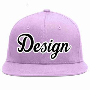 Custom Light Purple Black-White Flat Eaves Sport Baseball Cap Design for Men/Women/Youth