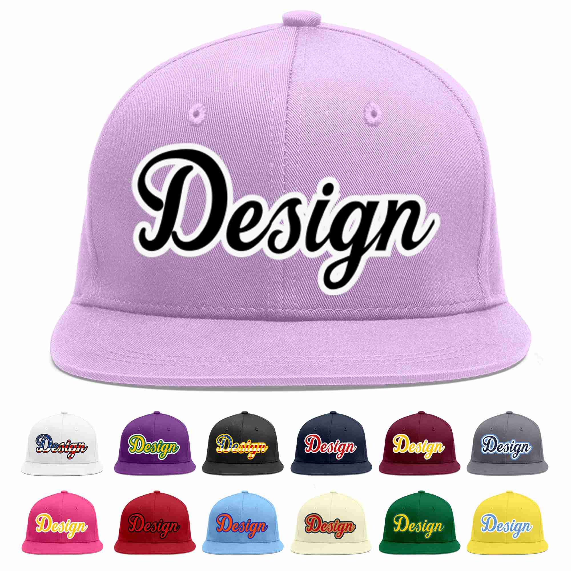 Custom Light Purple Black-White Flat Eaves Sport Baseball Cap Design for Men/Women/Youth