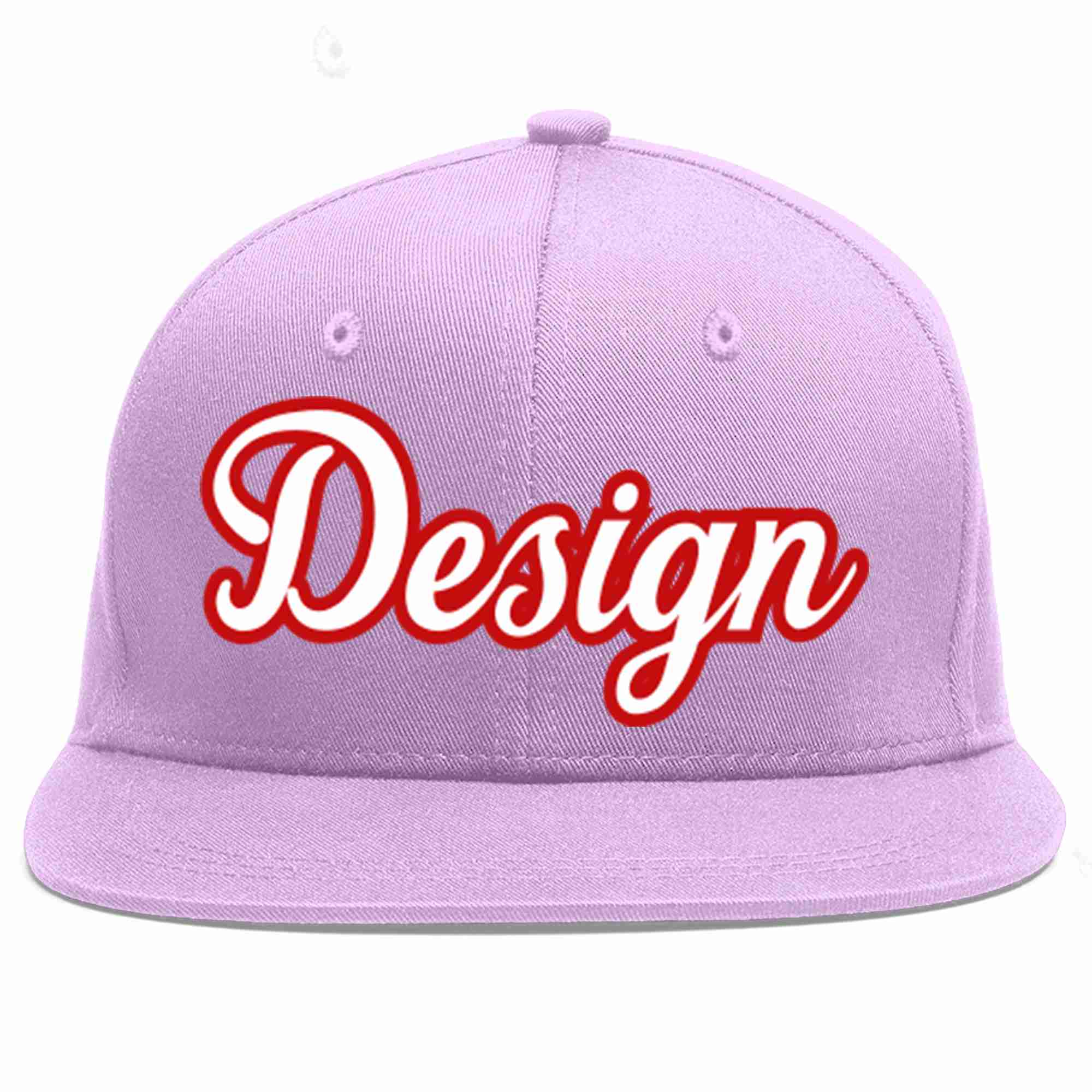 Custom Light Purple White-Red Flat Eaves Sport Baseball Cap Design for Men/Women/Youth