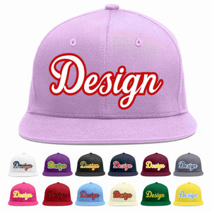 Custom Light Purple White-Red Flat Eaves Sport Baseball Cap Design for Men/Women/Youth