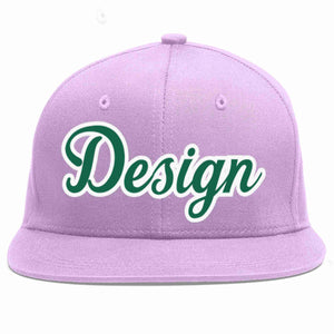 Custom Light Purple Kelly Green-White Flat Eaves Sport Baseball Cap Design for Men/Women/Youth