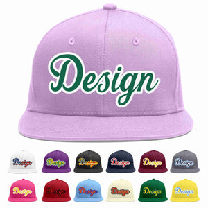 Custom Light Purple Kelly Green-White Flat Eaves Sport Baseball Cap Design for Men/Women/Youth