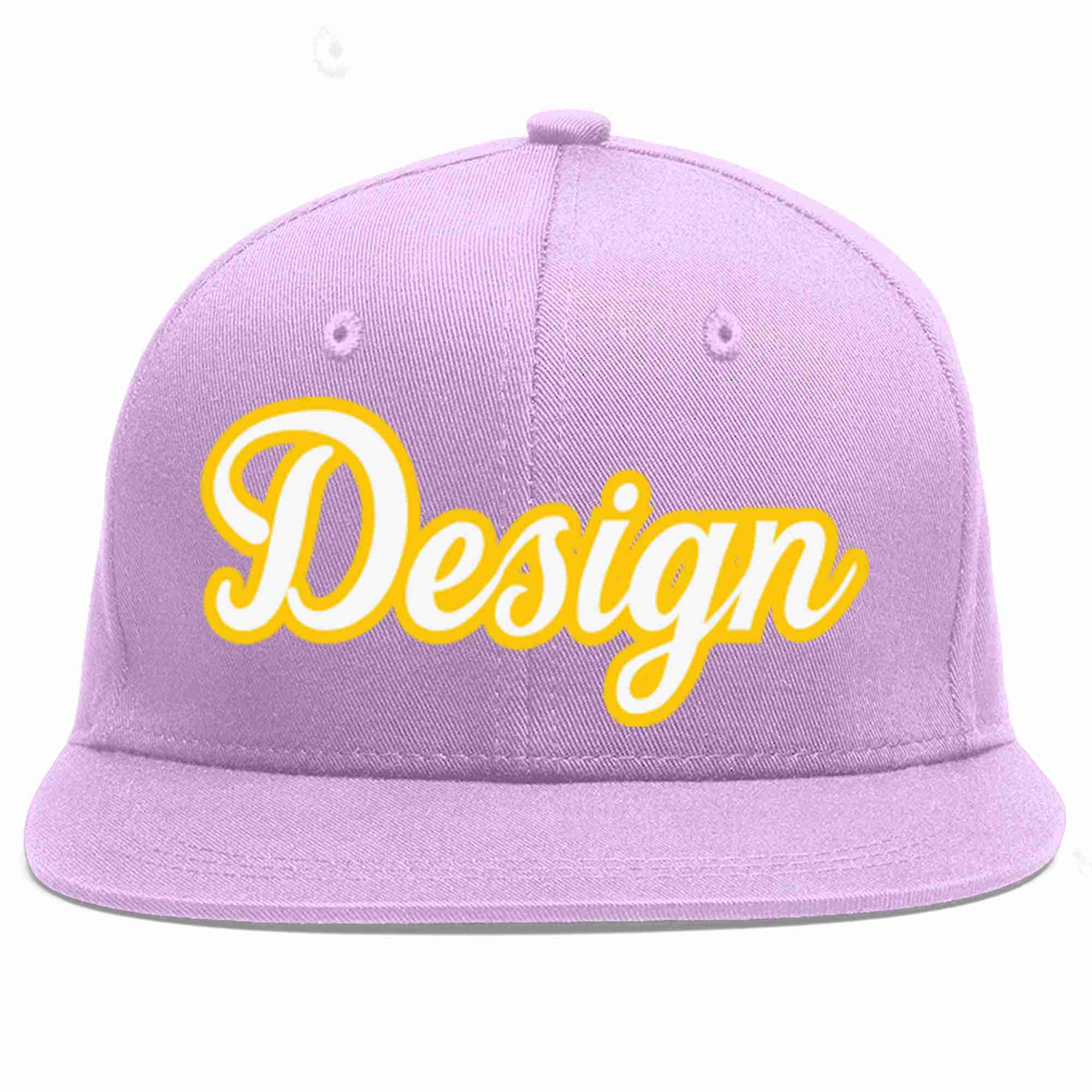 Custom Light Purple White-Gold Flat Eaves Sport Baseball Cap Design for Men/Women/Youth