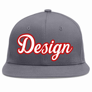 Conception personnalisée de casquette de baseball de sport à avant-toit plat gris foncé blanc-rouge pour hommes/femmes/jeunes