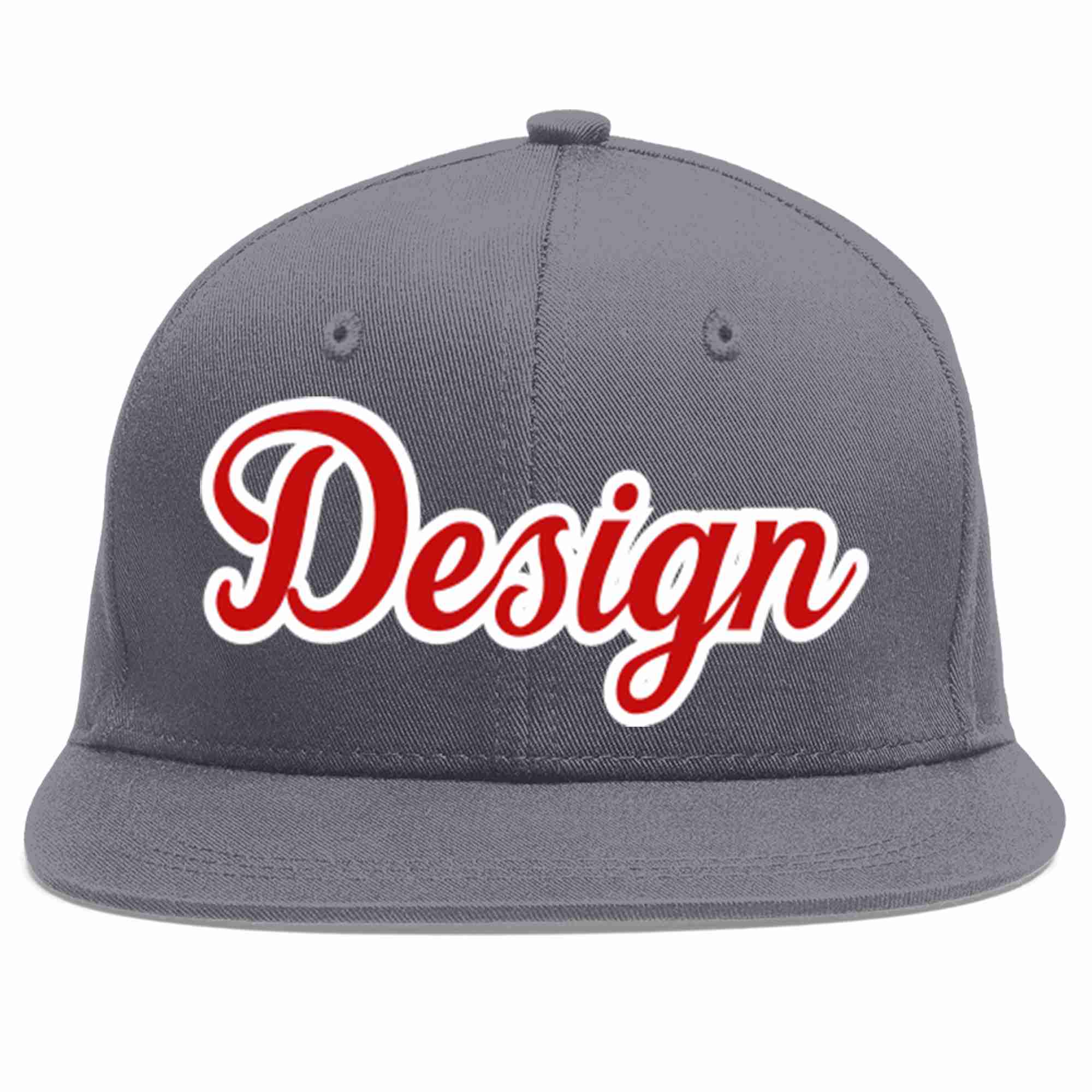 Conception personnalisée de casquette de baseball de sport à avant-toit plat gris foncé rouge-blanc pour hommes/femmes/jeunes