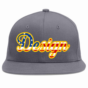 Custom Dark Gray Vintage USA Flag-Gold Flat Eaves Sport Baseball Cap Design for Men/Women/Youth