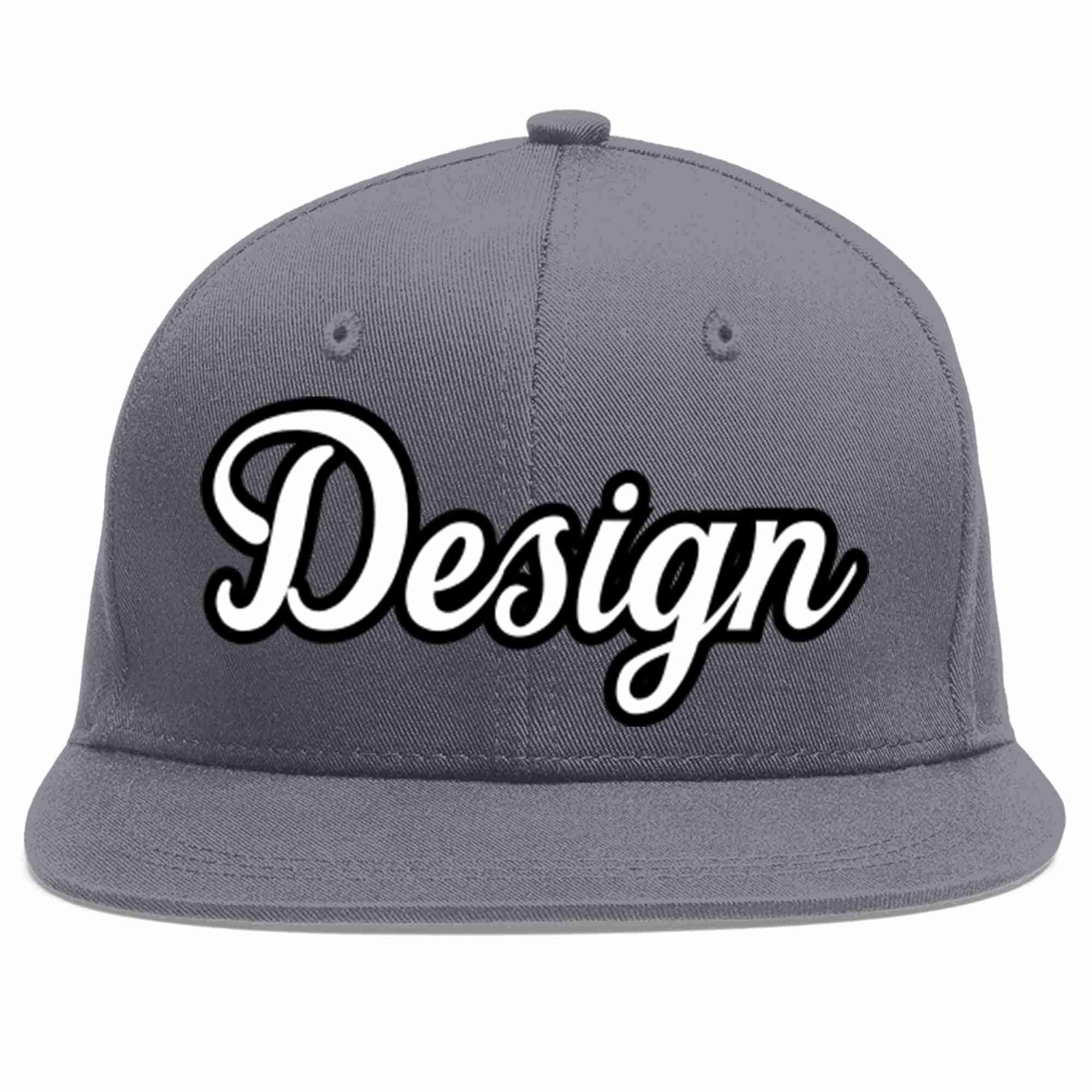 Conception personnalisée de casquette de baseball de sport à Eaves plates gris foncé blanc-noir pour hommes/femmes/jeunes