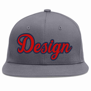 Conception personnalisée de casquette de baseball de sport à avant-toit plat gris foncé rouge-marine pour hommes/femmes/jeunes