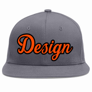 Conception personnalisée de casquette de baseball de sport à avant-toit plat gris foncé orange-noir pour hommes/femmes/jeunes