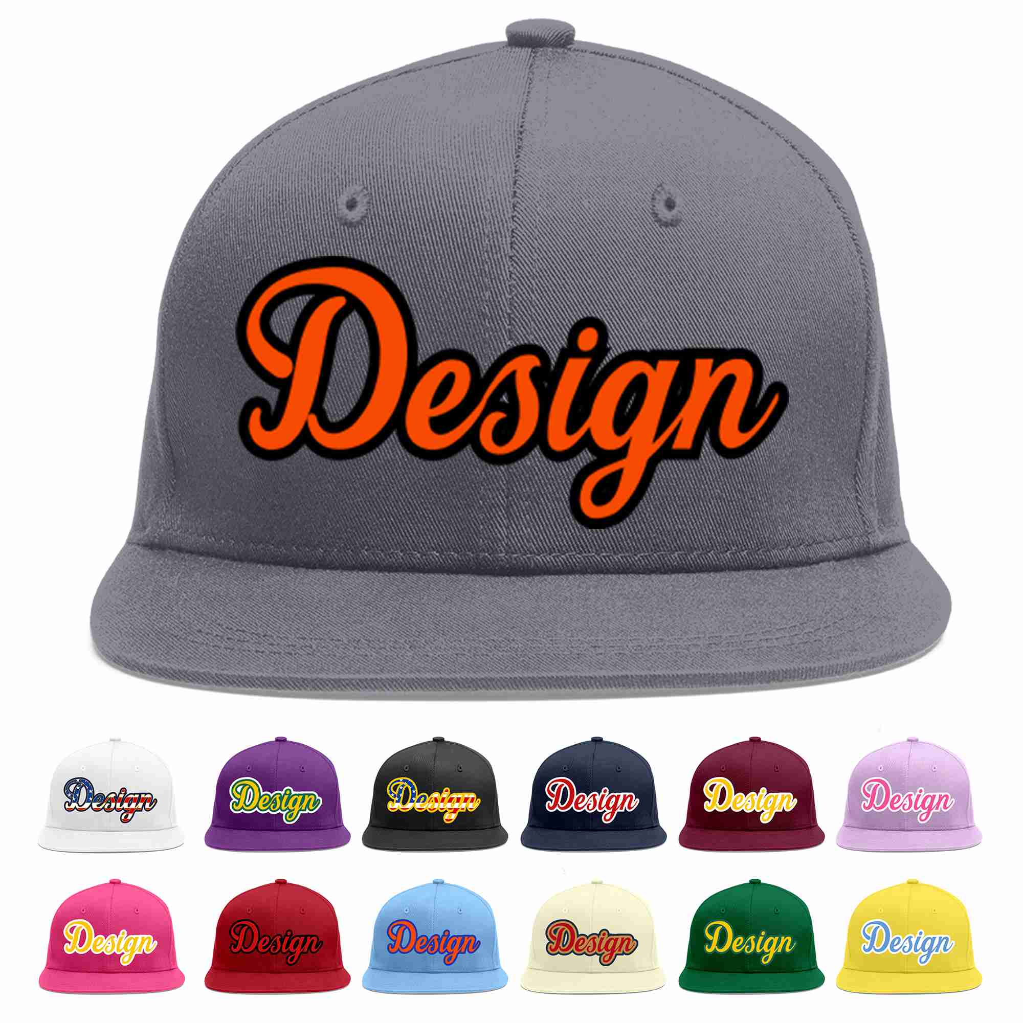 Conception personnalisée de casquette de baseball de sport à avant-toit plat gris foncé orange-noir pour hommes/femmes/jeunes