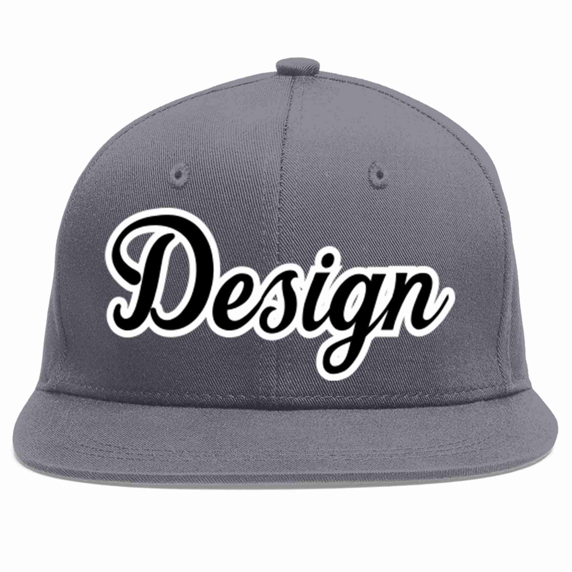 Custom Dark Gray Black-White Flat Eaves Sport Baseball Cap Design for Men/Women/Youth