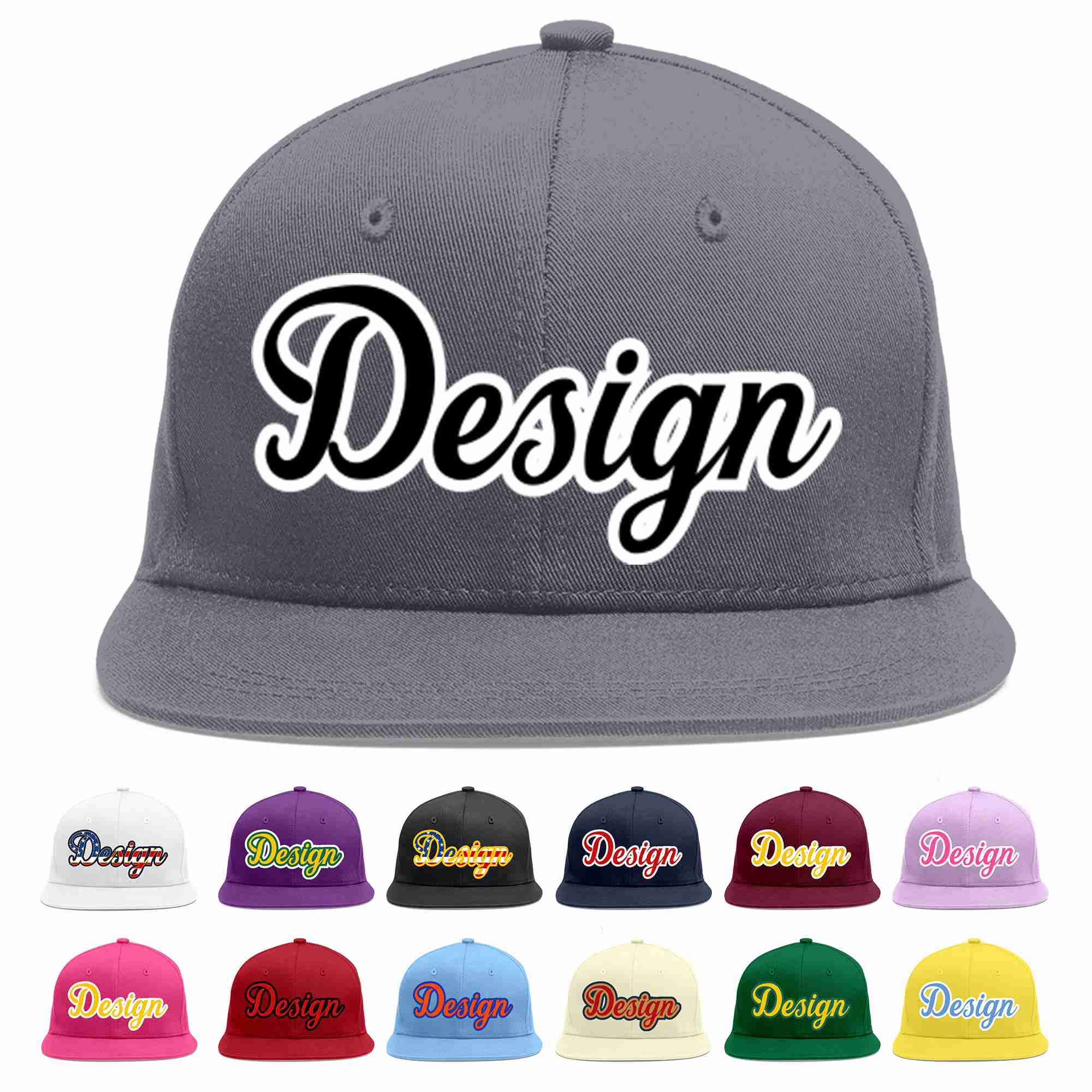 Custom Dark Gray Black-White Flat Eaves Sport Baseball Cap Design for Men/Women/Youth