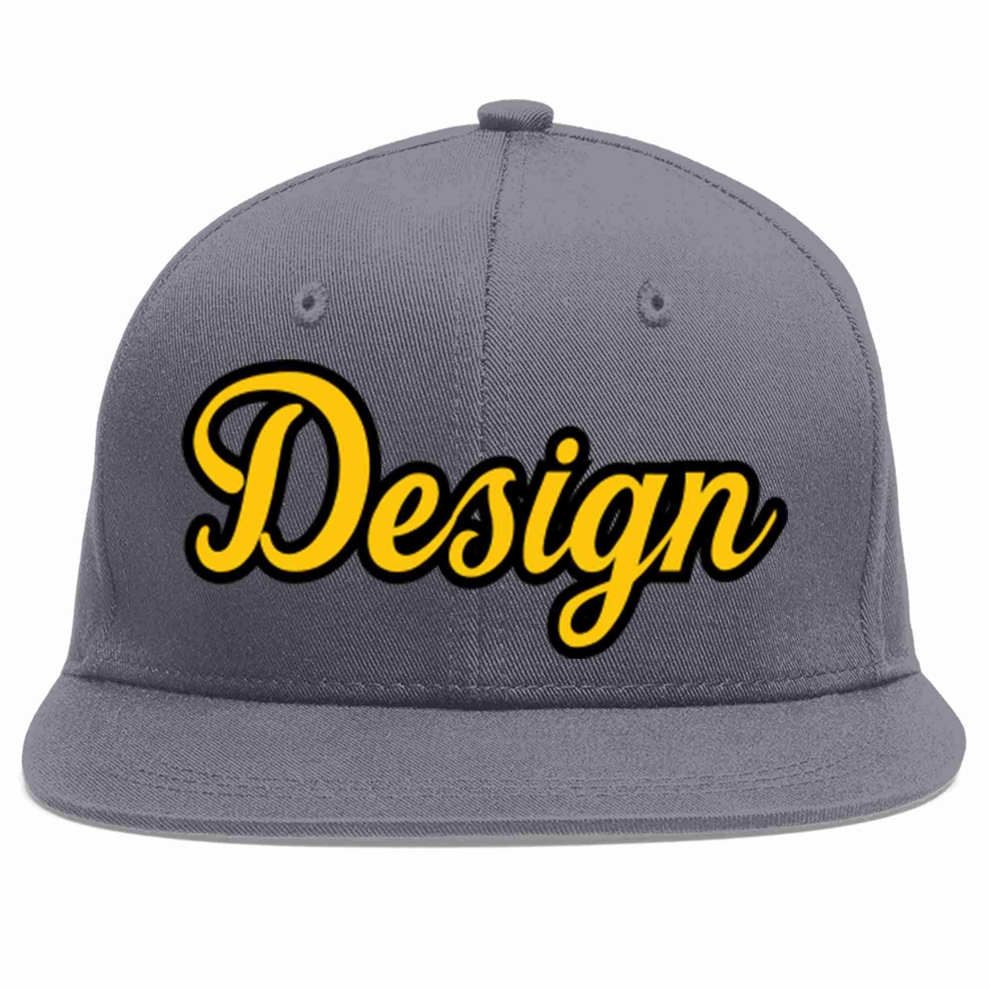 Custom Dark Gray Gold-Black Flat Eaves Sport Baseball Cap Design for Men/Women/Youth