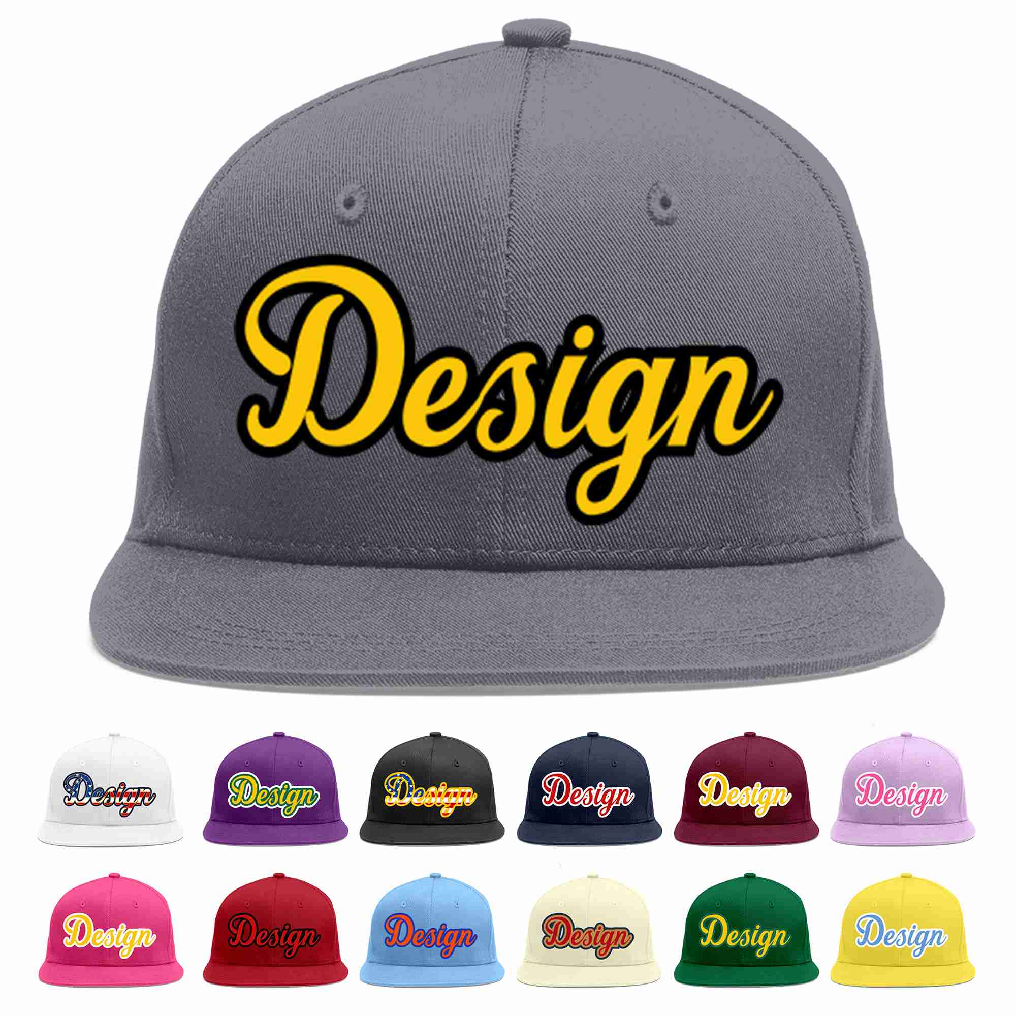 Custom Dark Gray Gold-Black Flat Eaves Sport Baseball Cap Design for Men/Women/Youth