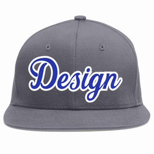 Custom Dark Gray Royal-White Flat Eaves Sport Baseball Cap Design for Men/Women/Youth