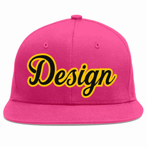 Custom Rose Red Black-Gold Flat Eaves Sport Baseball Cap Design for Men/Women/Youth