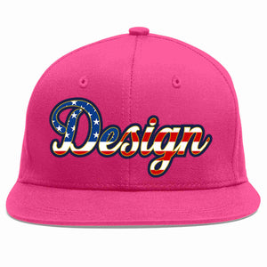 Custom Rose Red Vintage USA Flag-Gold Flat Eaves Sport Baseball Cap Design for Men/Women/Youth