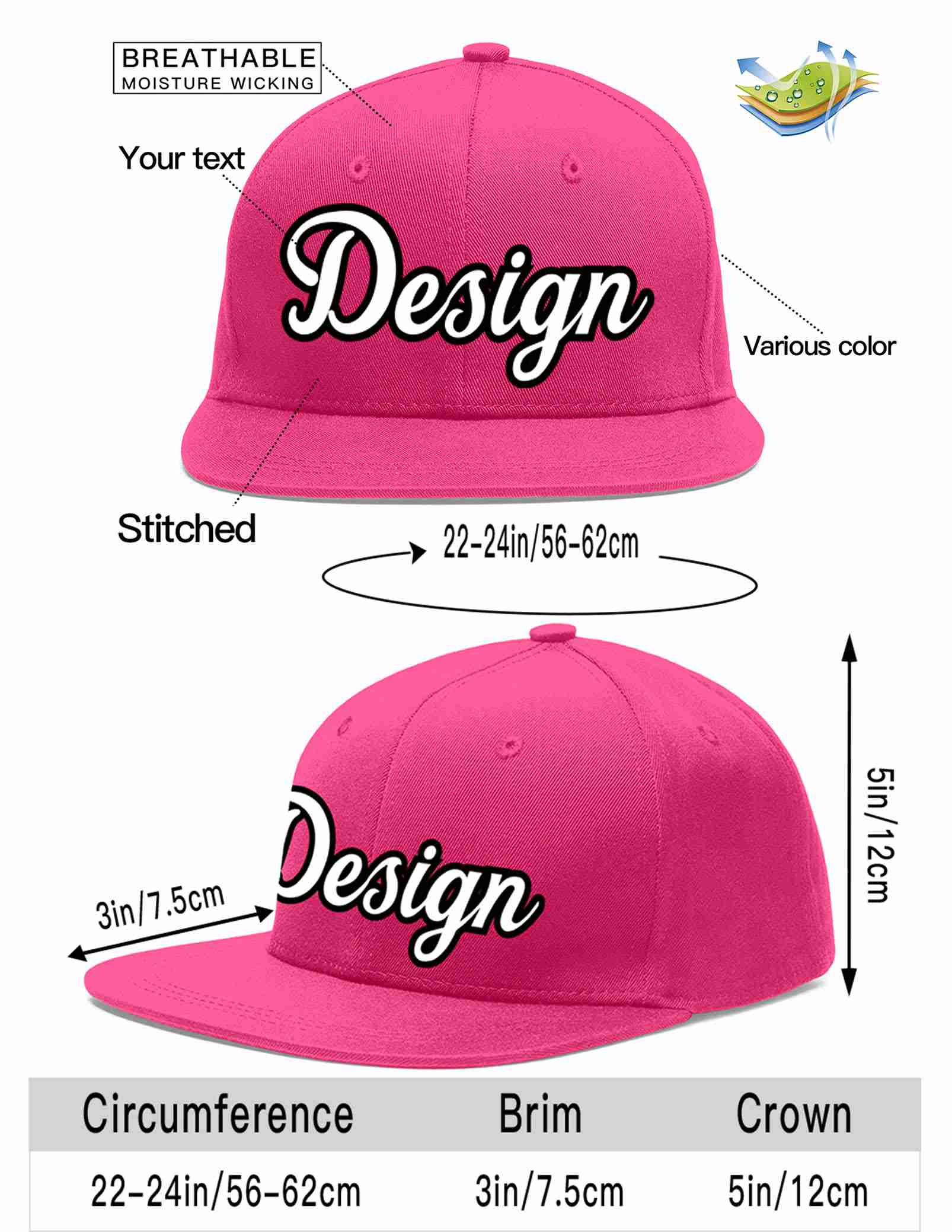 Custom Rose Red White-Black Flat Eaves Sport Baseball Cap Design for Men/Women/Youth