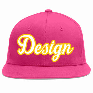 Custom Rose Red White-Gold Flat Eaves Sport Baseball Cap Design for Men/Women/Youth