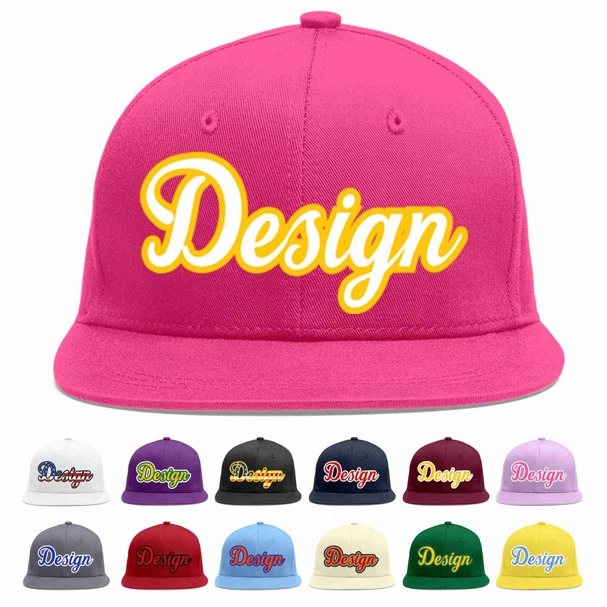 Custom Rose Red White-Gold Flat Eaves Sport Baseball Cap Design for Men/Women/Youth