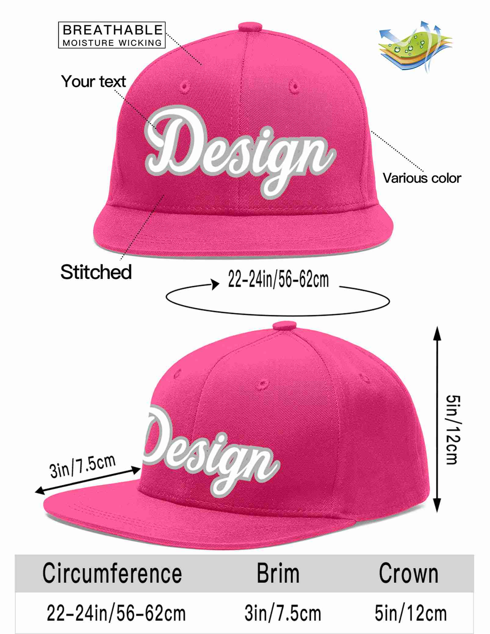 Custom Rose Red White-Gray Flat Eaves Sport Baseball Cap Design for Men/Women/Youth