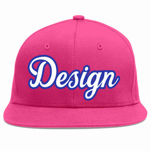 Custom Rose Red White-Royal Flat Eaves Sport Baseball Cap Design for Men/Women/Youth