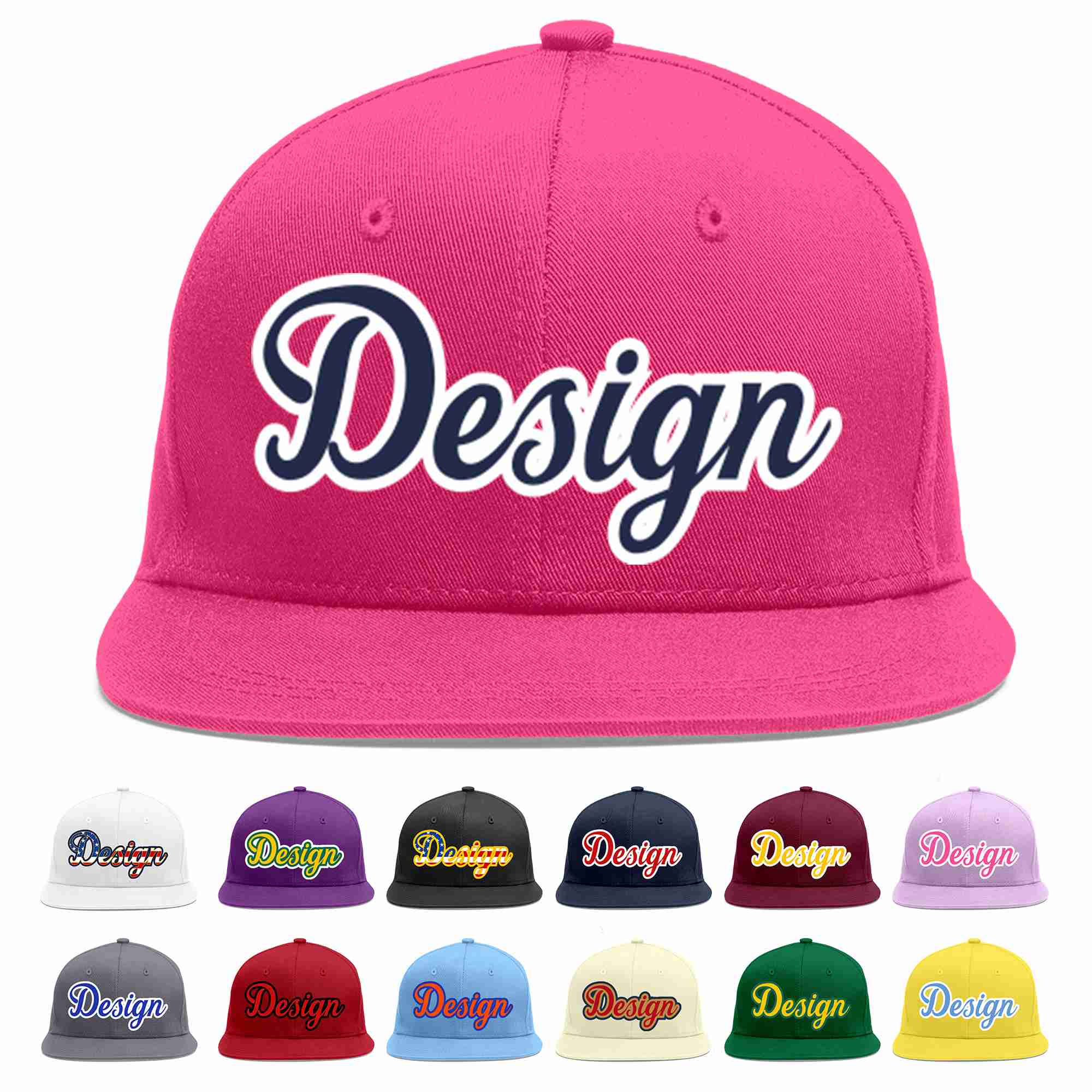 Custom Rose Red Navy-White Flat Eaves Sport Baseball Cap Design for Men/Women/Youth