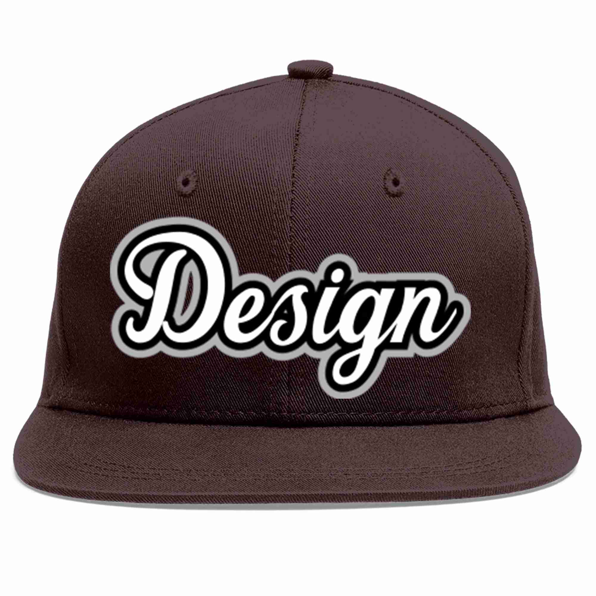 Conception personnalisée de casquette de baseball de sport à avant-toit plat marron blanc-noir pour hommes/femmes/jeunes