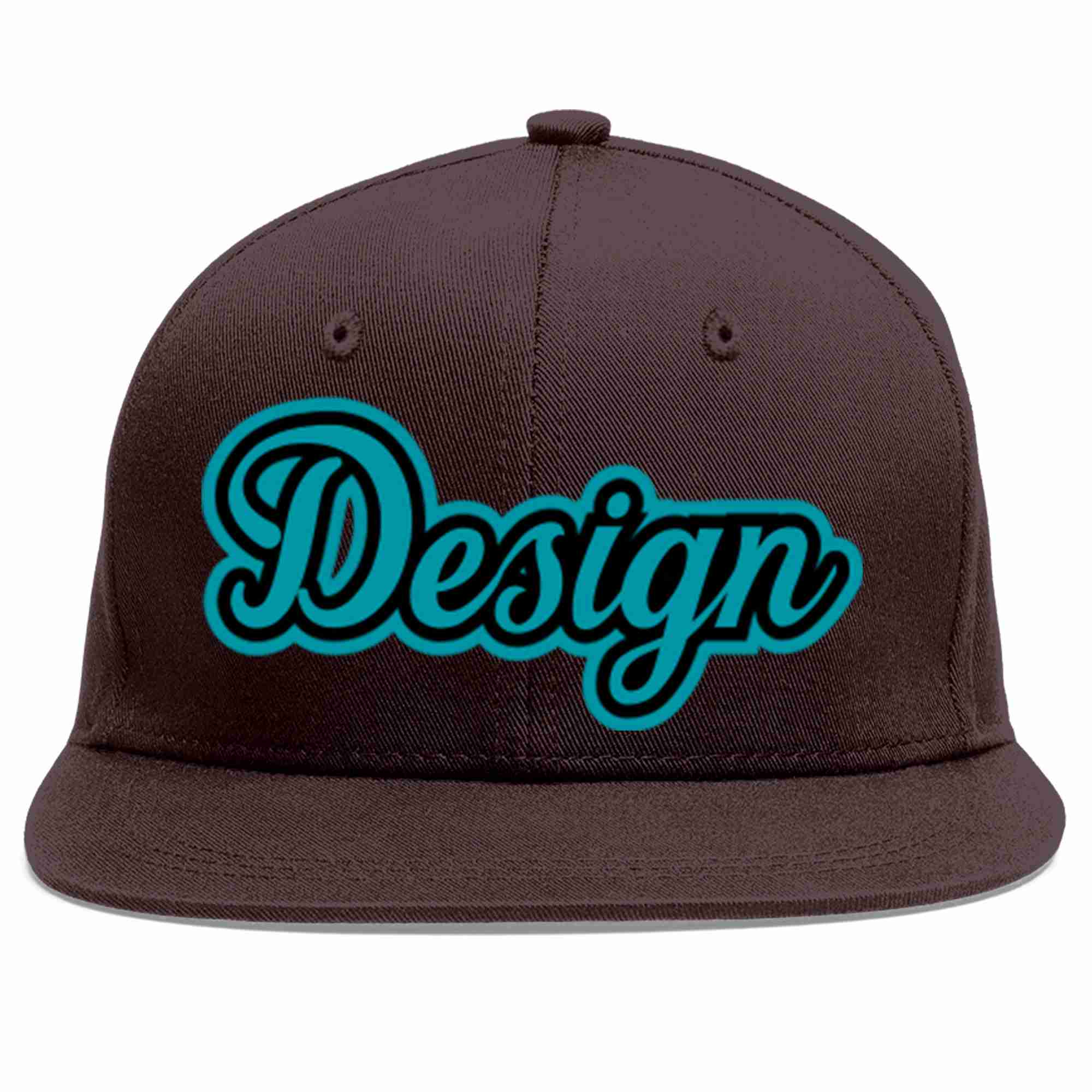 Custom Brown Aqua-Black Flat Eaves Sport Baseball Cap Design for Men/Women/Youth