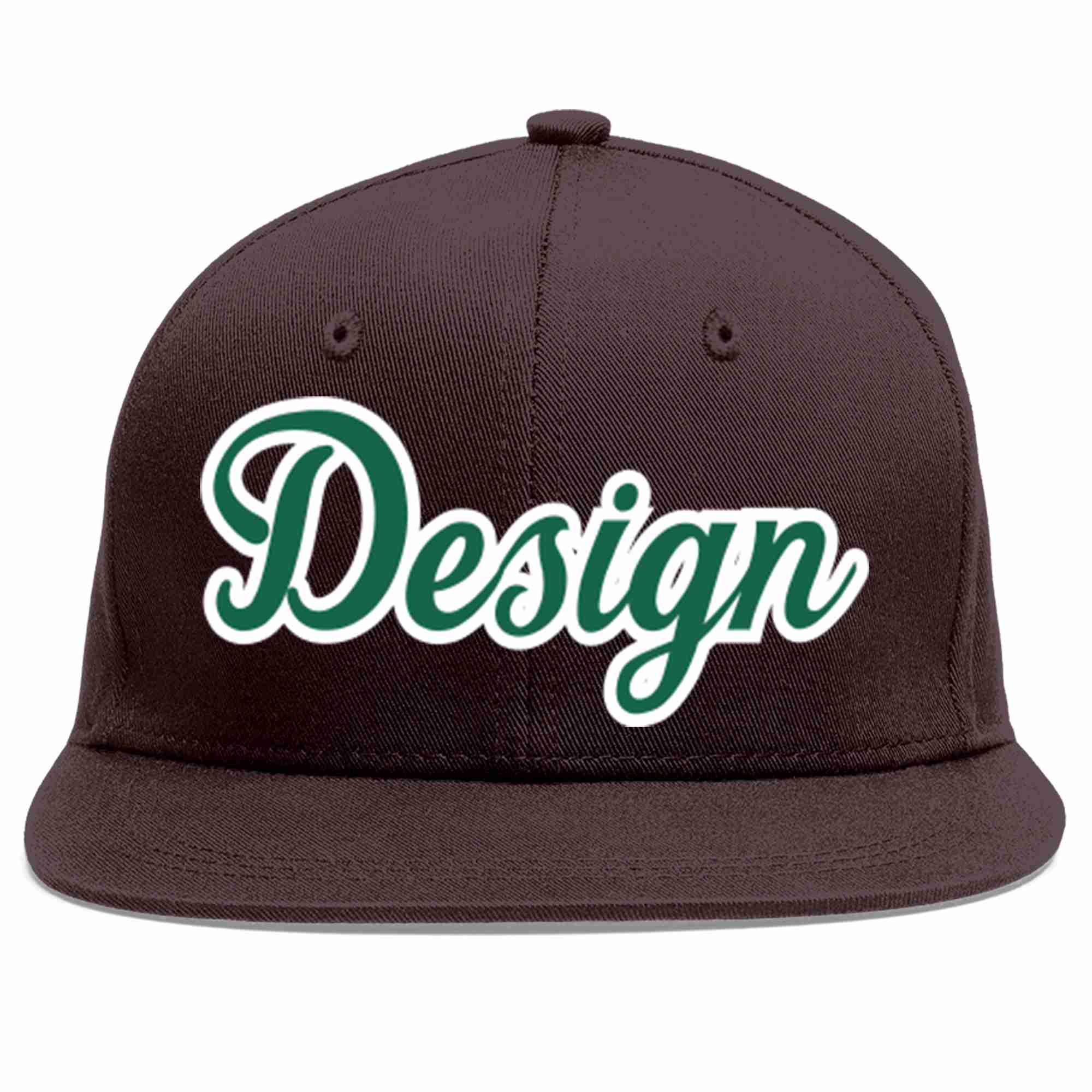 Custom Brown Kelly Green-White Flat Eaves Sport Baseball Cap Design for Men/Women/Youth