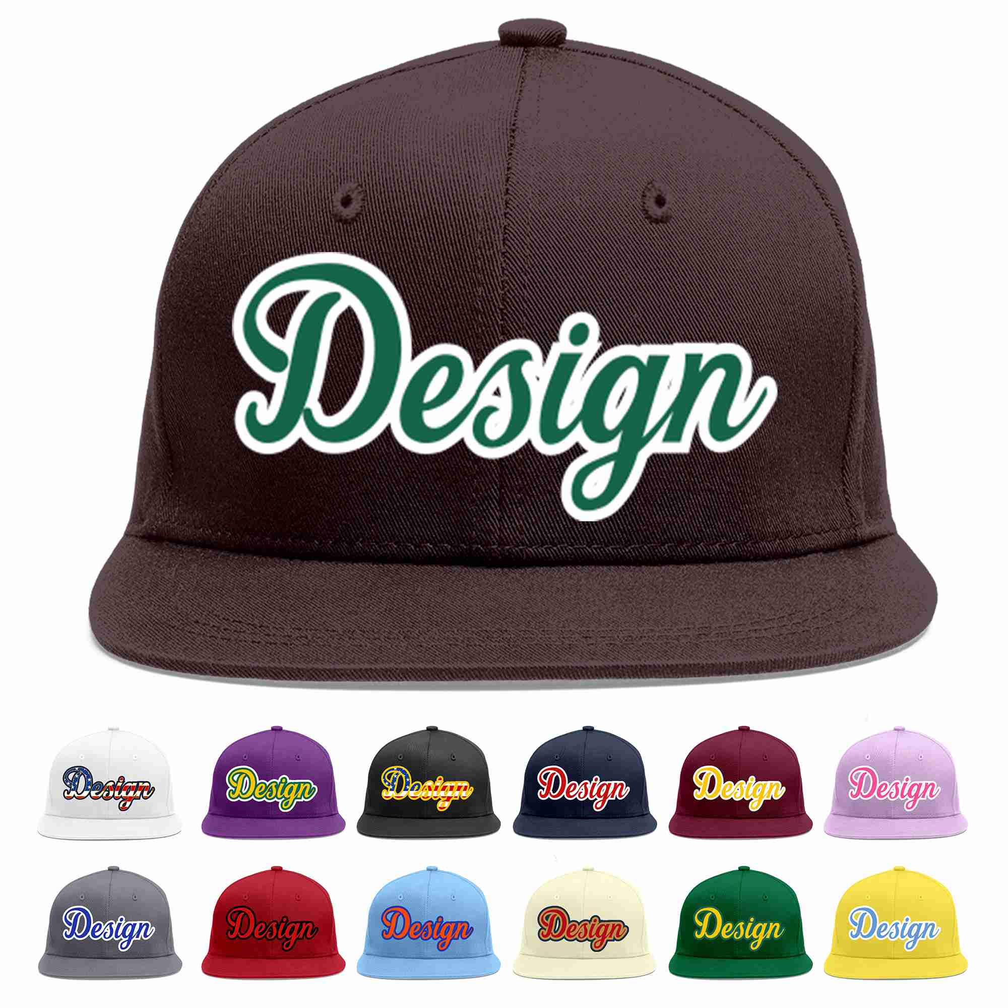 Custom Brown Kelly Green-White Flat Eaves Sport Baseball Cap Design for Men/Women/Youth