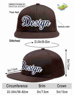 Custom Brown Navy-White Flat Eaves Sport Baseball Cap Design for Men/Women/Youth